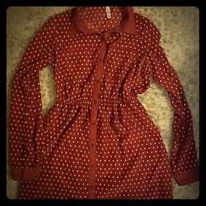 Burgundy hi-low polka dot dress